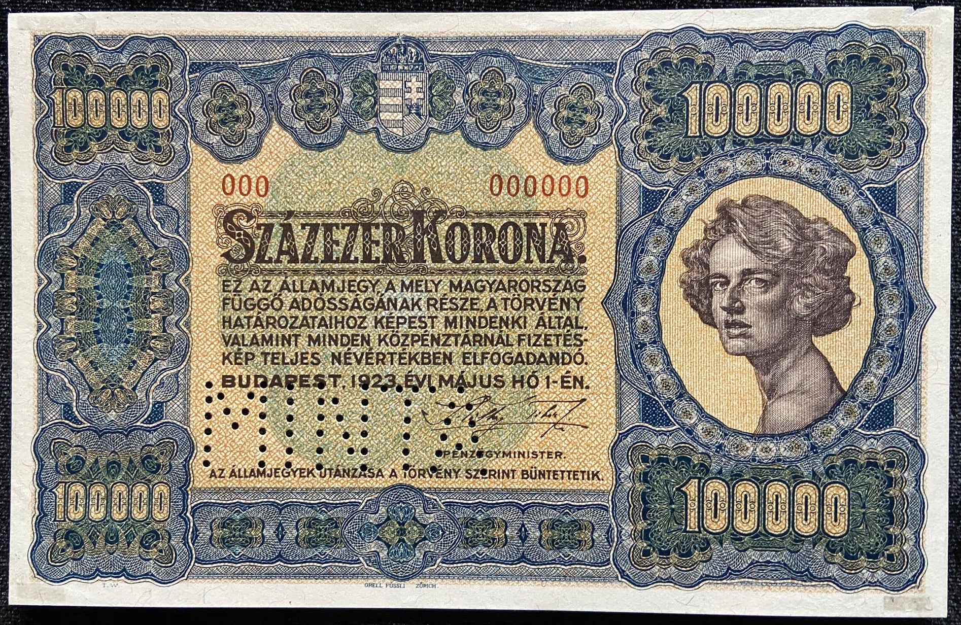 100.000 korona - 1923 - MINTA