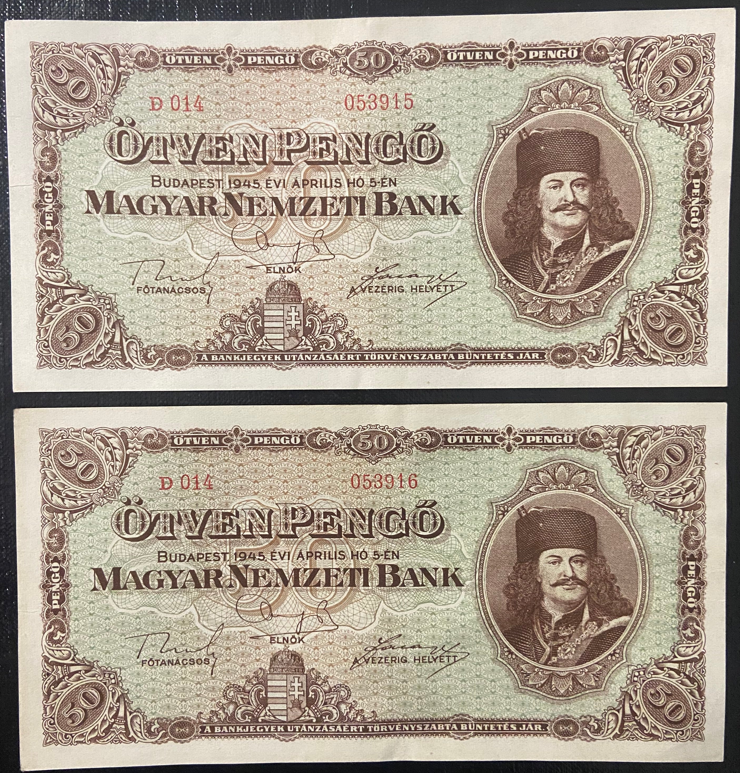 50 pengő - 1945 - sorszámkövető