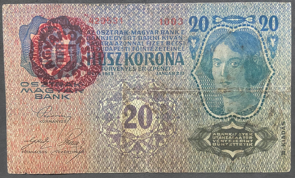 20 korona - 1913 - II. kiadás - Magyar felülbélyegzés