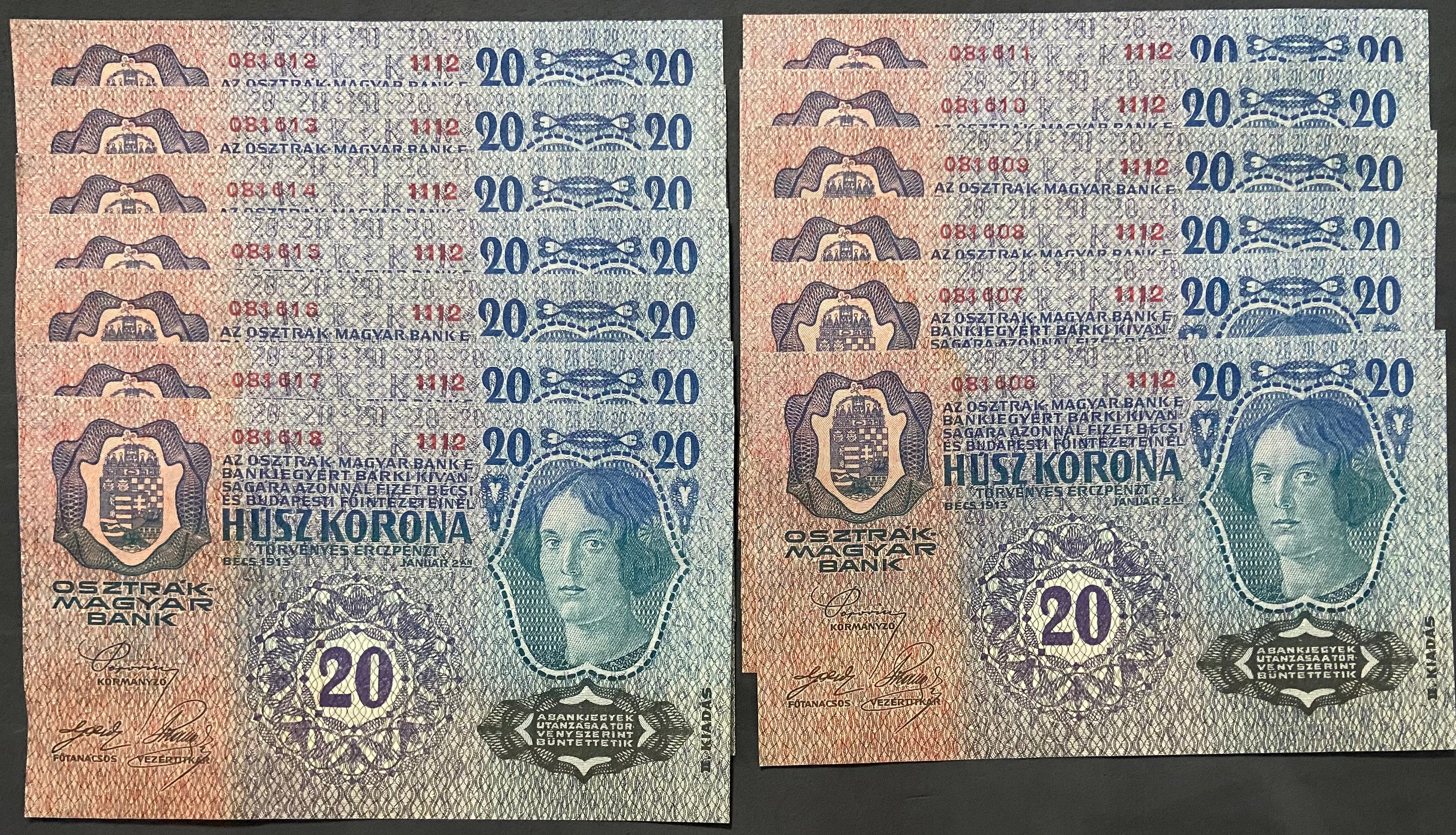 20 korona - 1913 - II. kiadás - DÖ - Sorszámkövető