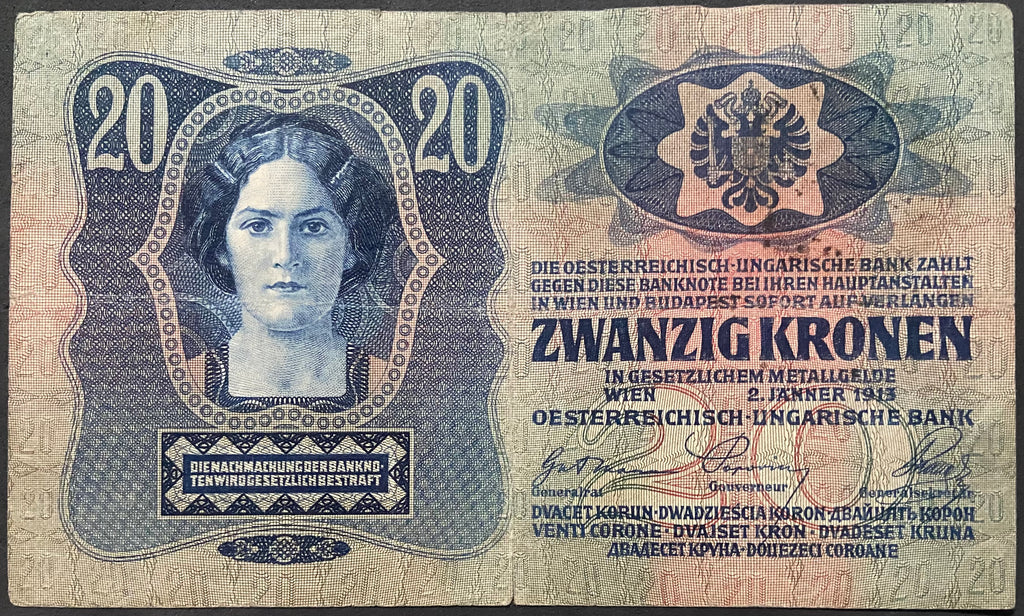 20 korona - 1913 - I. kiadás - Román felülbélyegzés