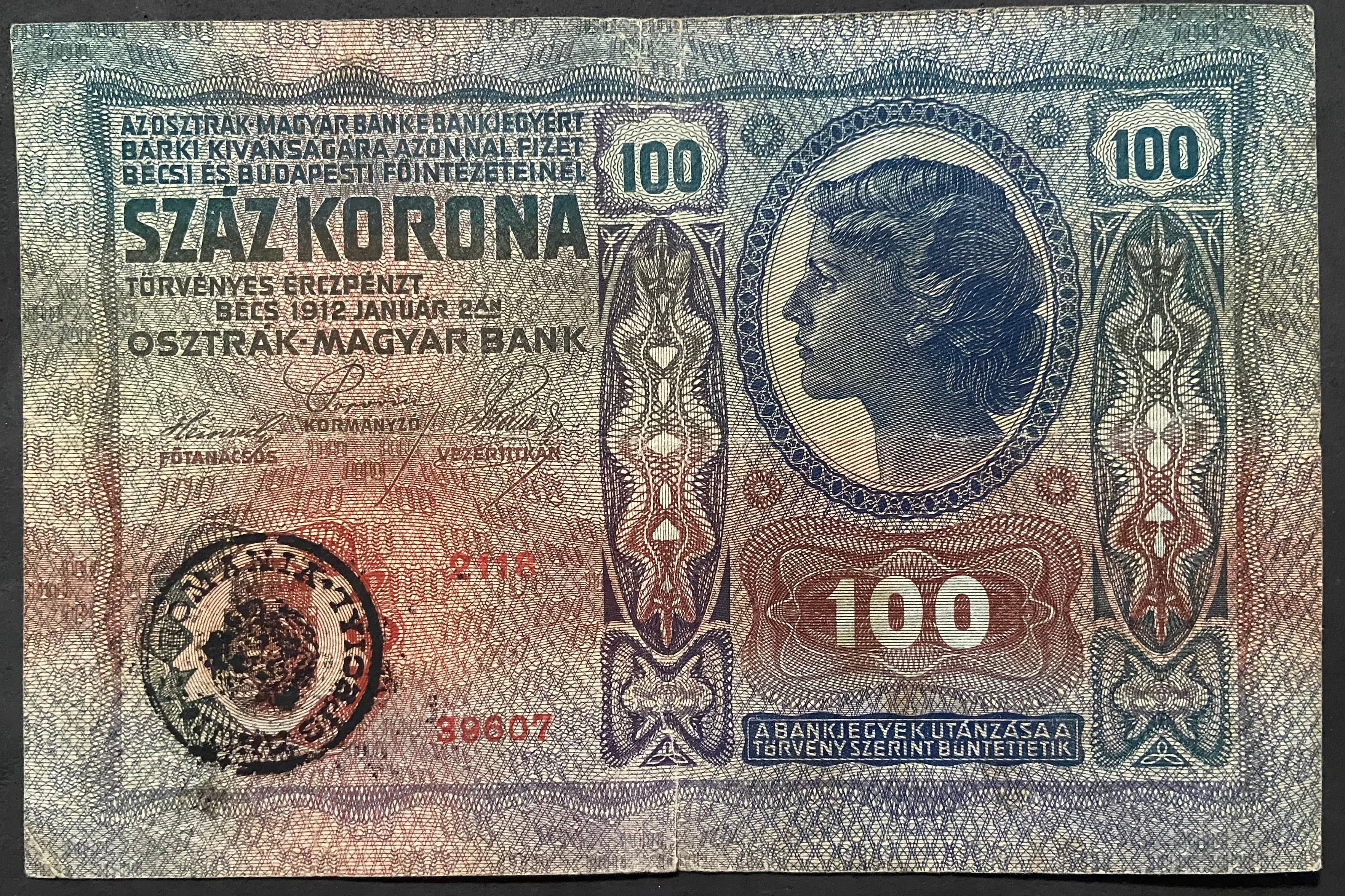 100 korona - 1912 - Román felülbélyegzés