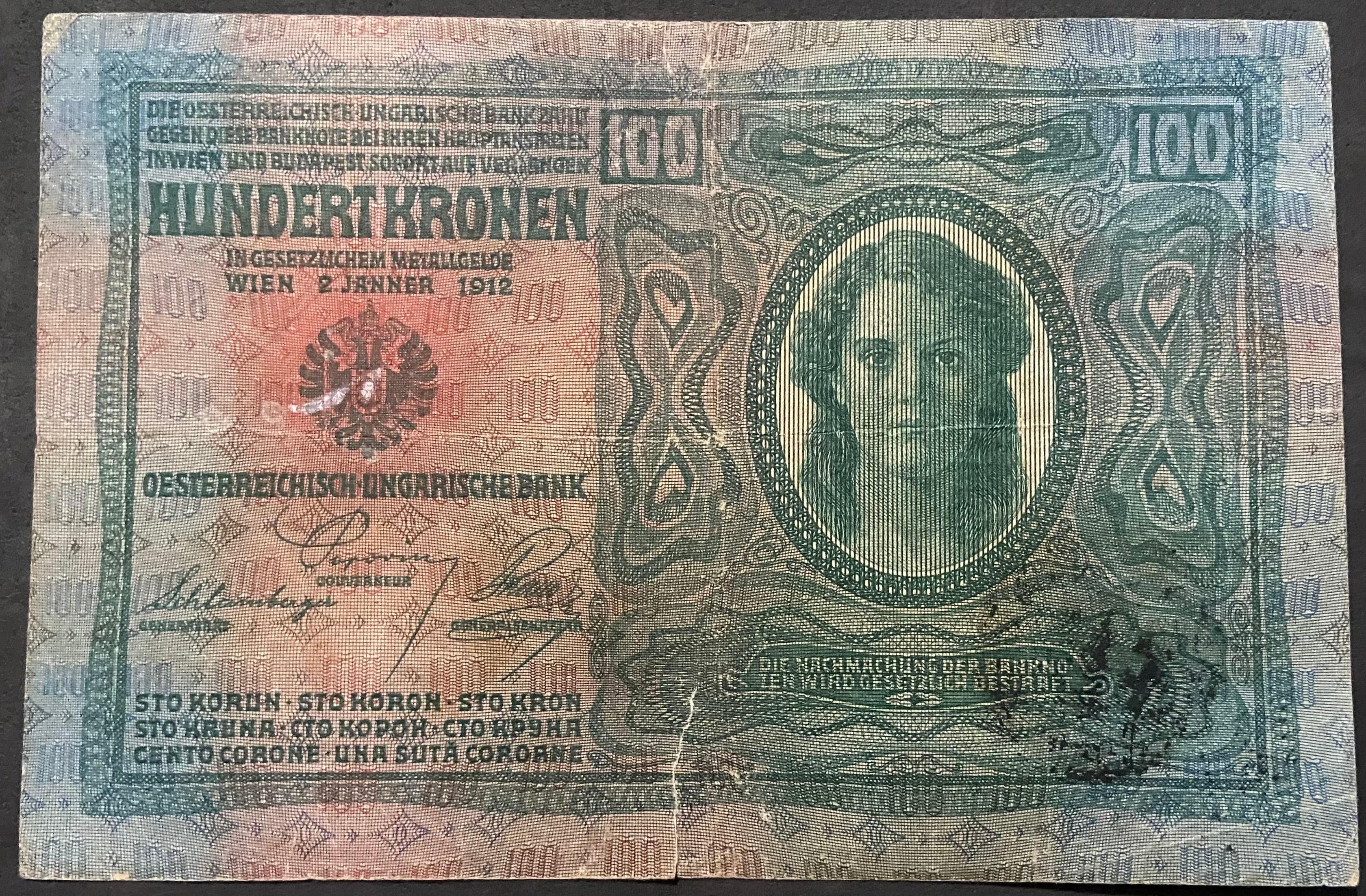 100 korona - 1912 - Román felülbélyegzés