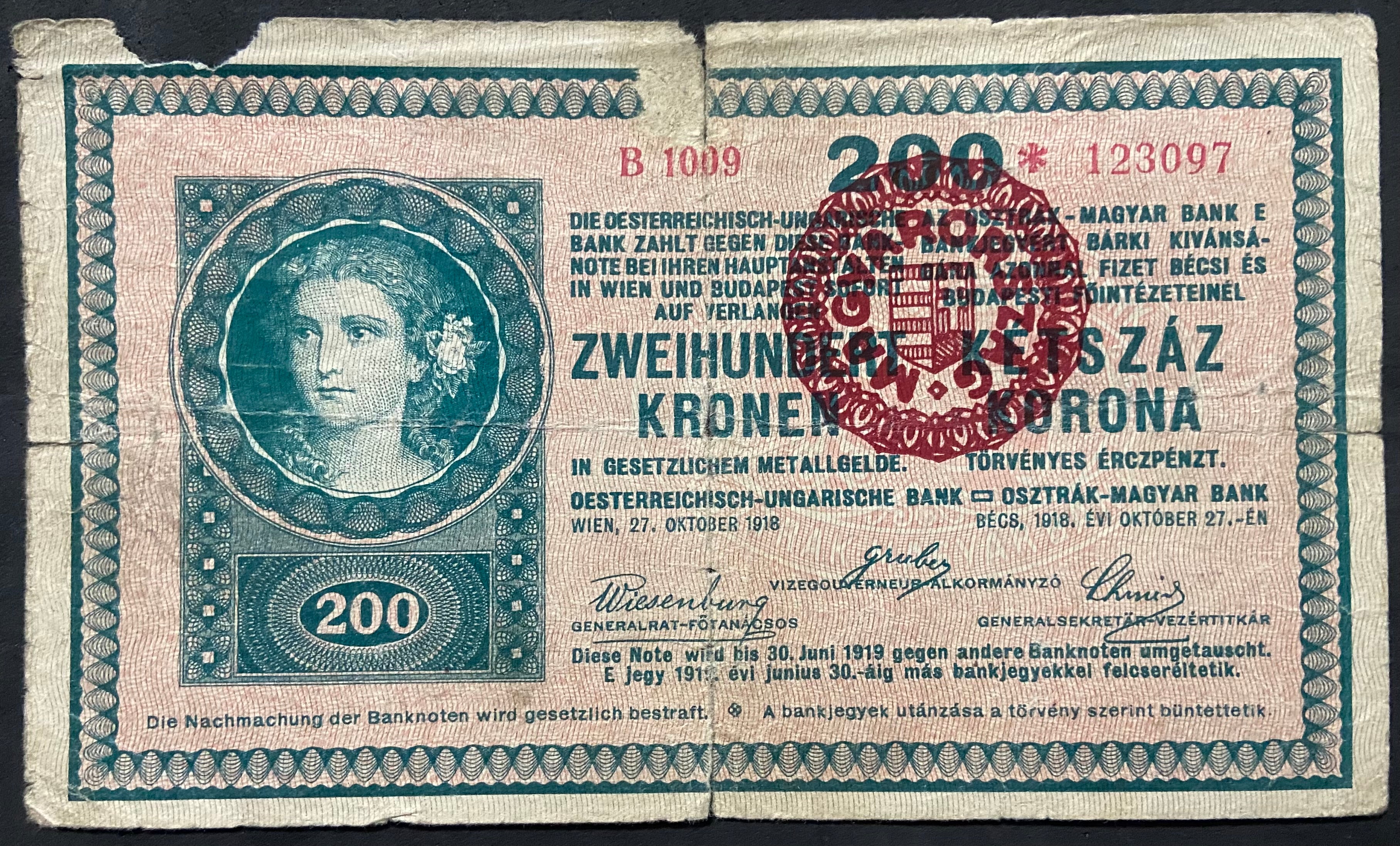 200 korona - 1918 B sorozat - Magyar felülbélyegzés
