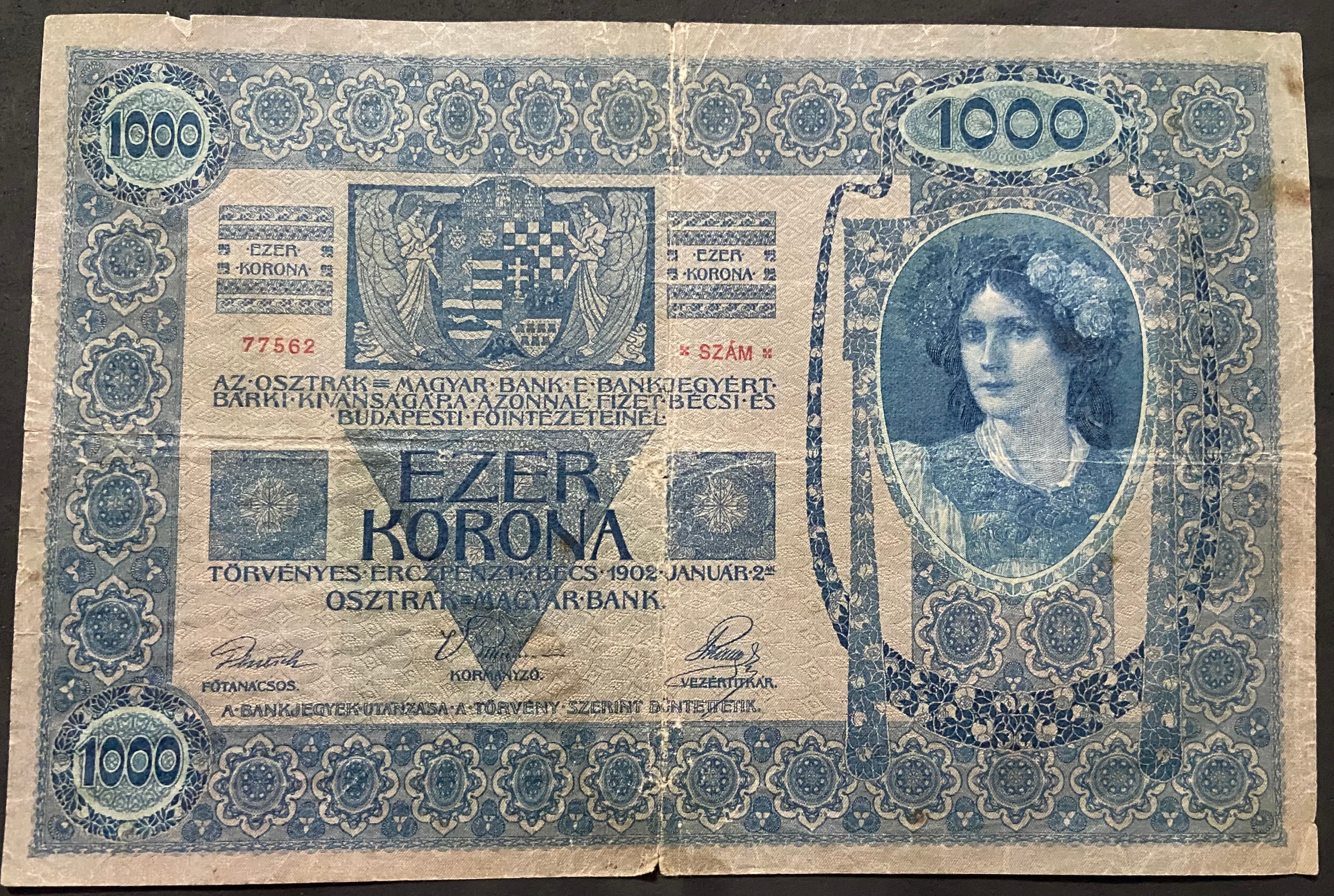 1000 korona - 1902 bankjegy - Magyar nyelvű
