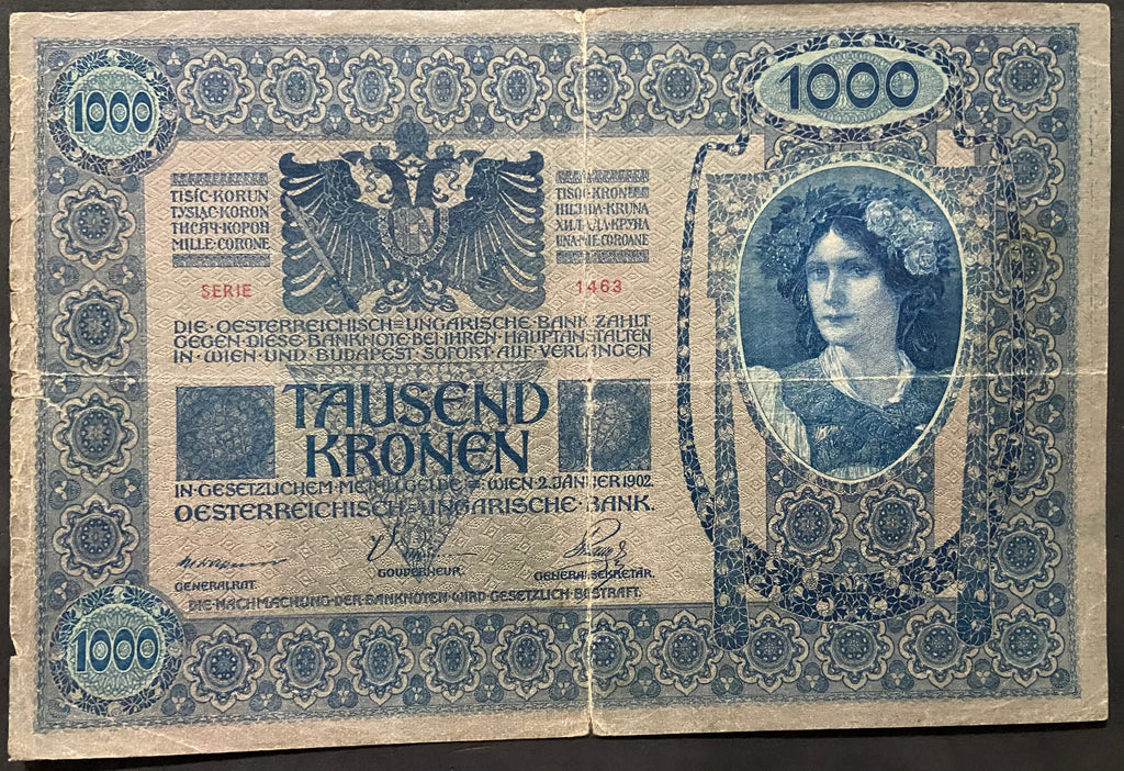 1000 korona - 1902 bankjegy - Magyar felülbélyegzés