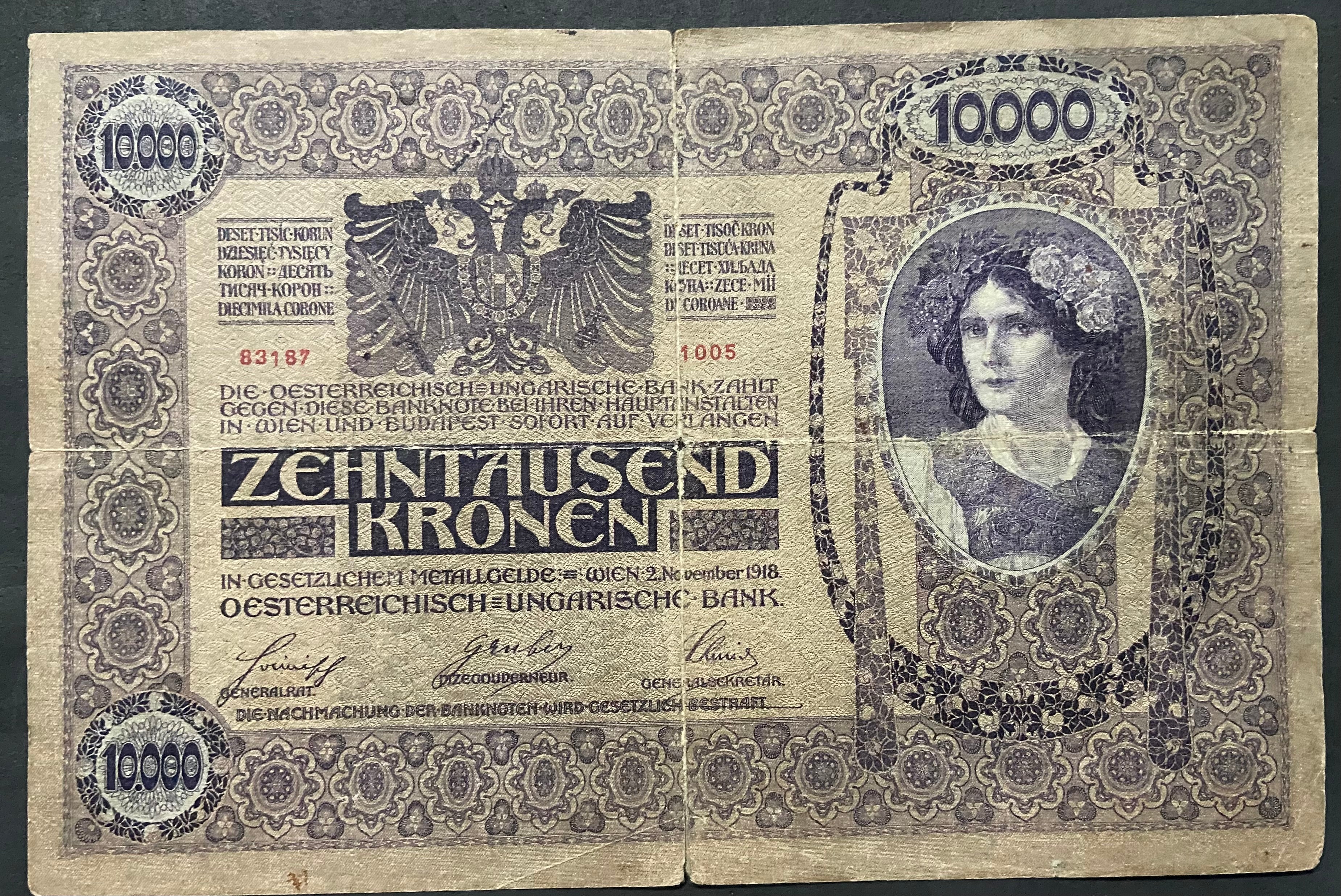 10000 korona - 1918 - Magyar felülbélyegzés