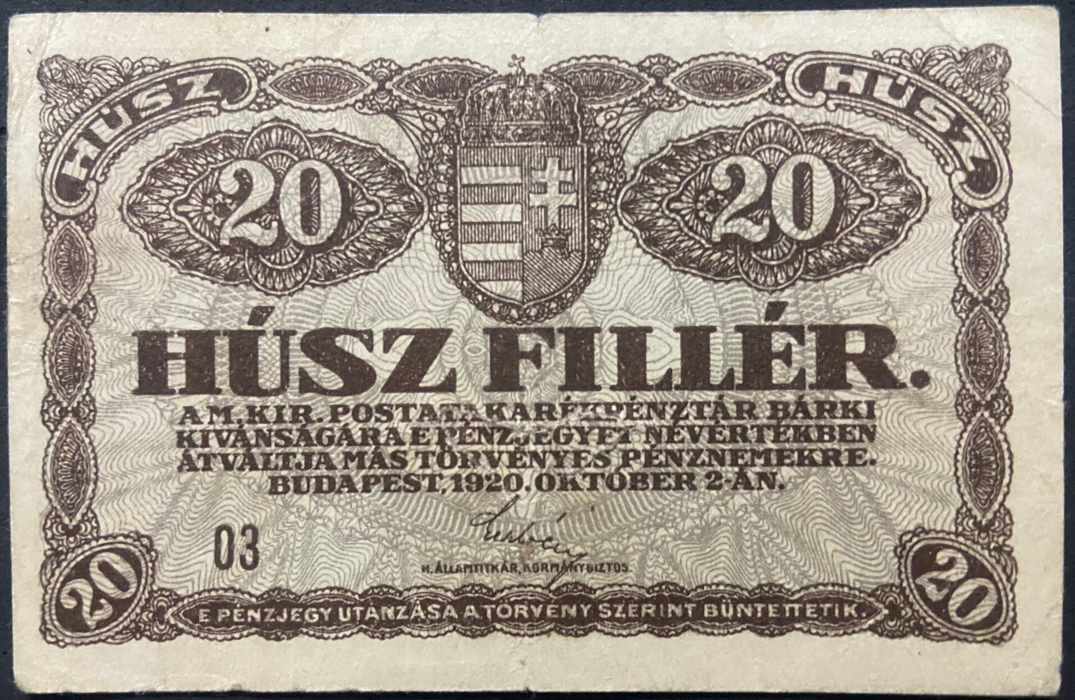 20 fillér - 1920