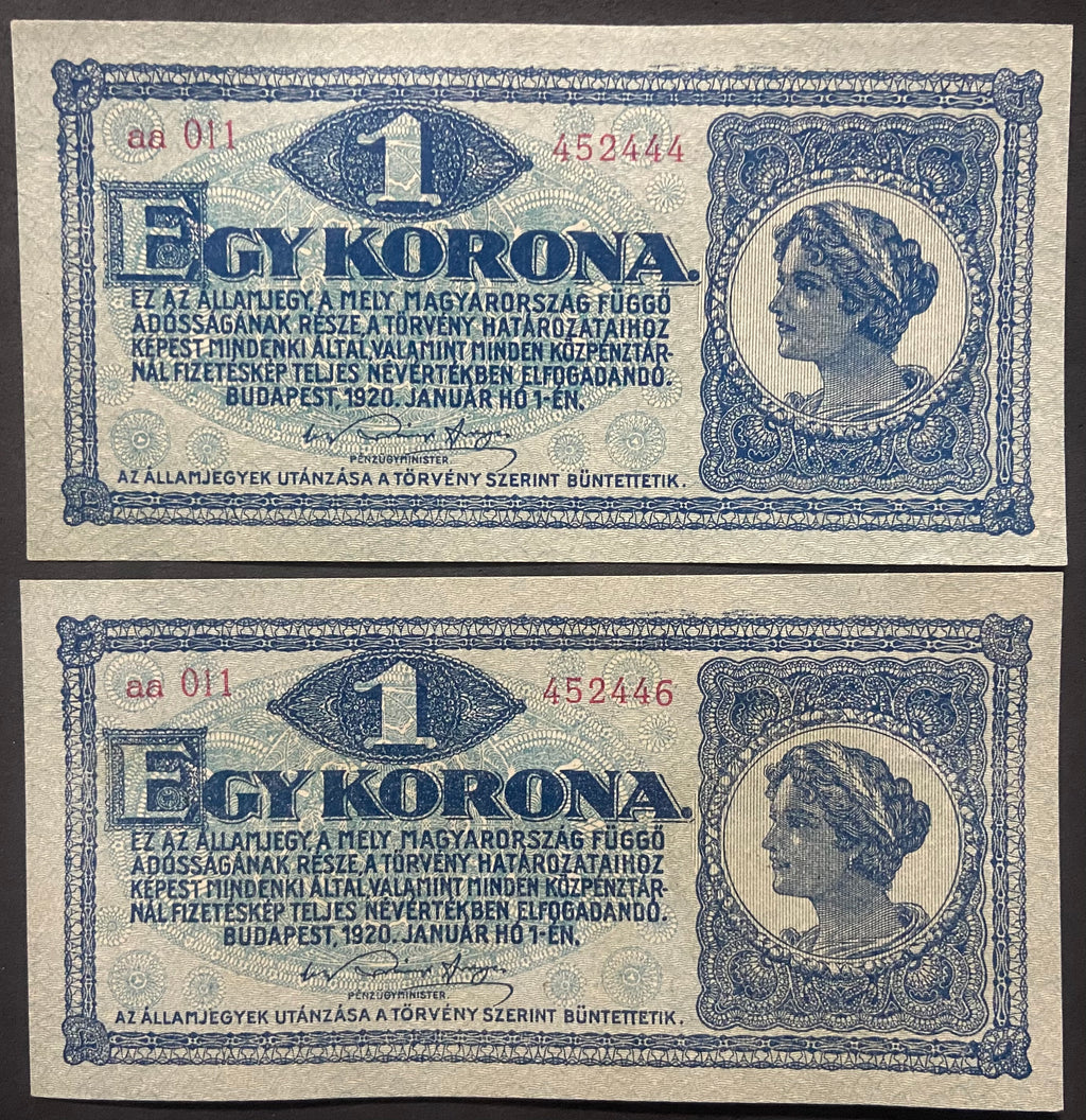 1 korona - 1920 - sorközeli pár