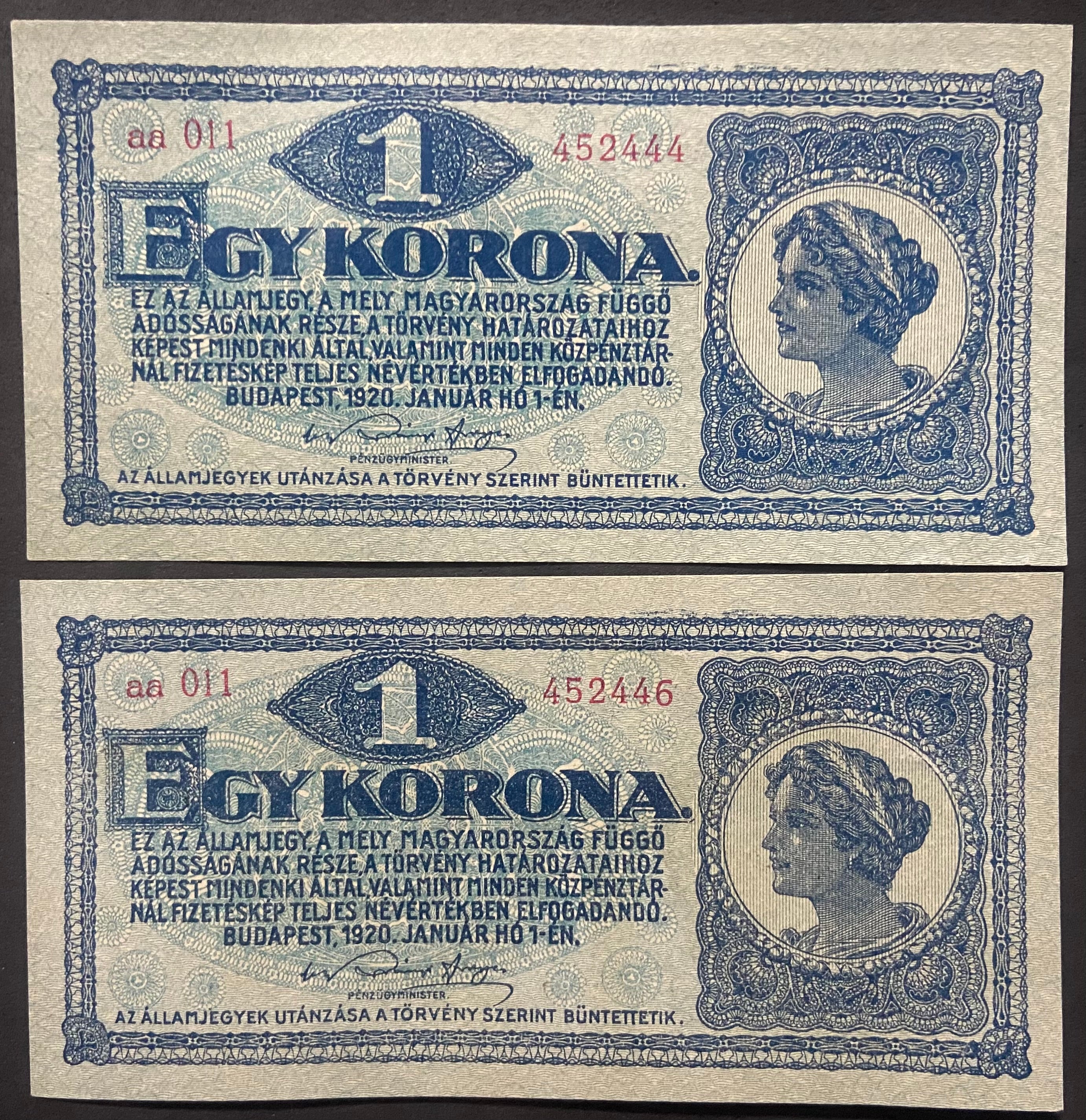 1 korona - 1920 - sorközeli pár