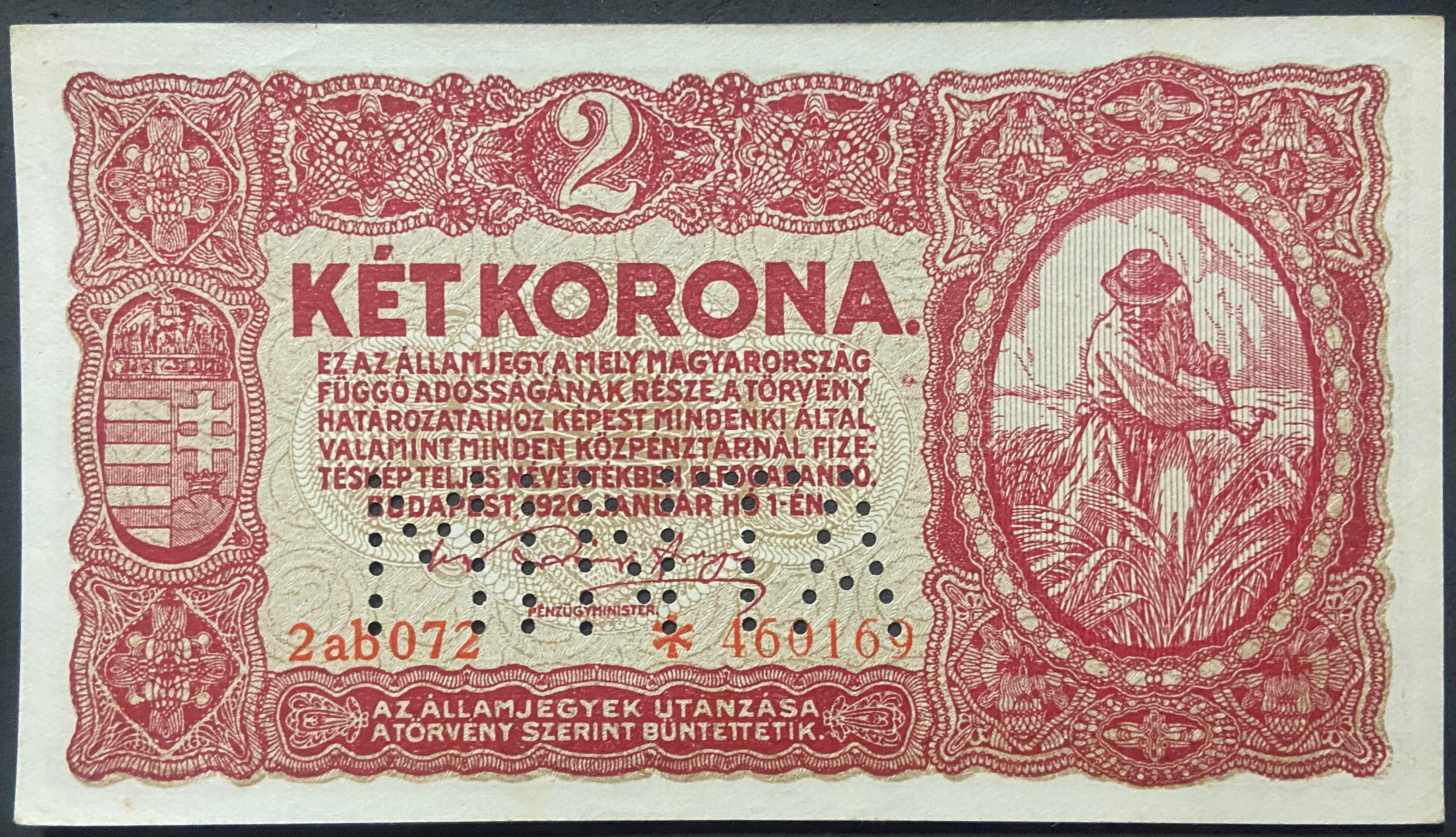 2 korona * - 1920 - utólagos MINTA