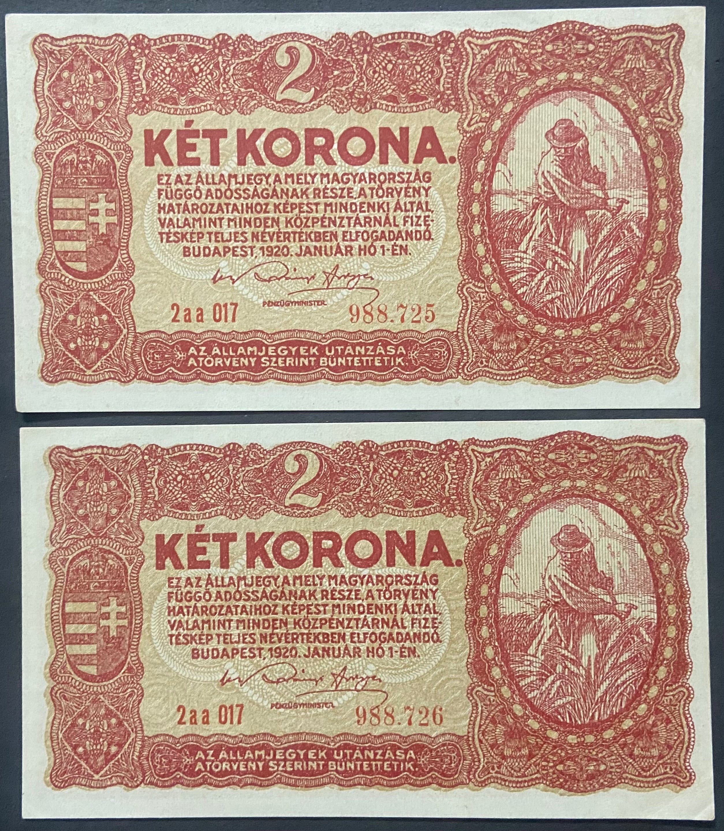 2 korona - 1920 - Sorszámkövető