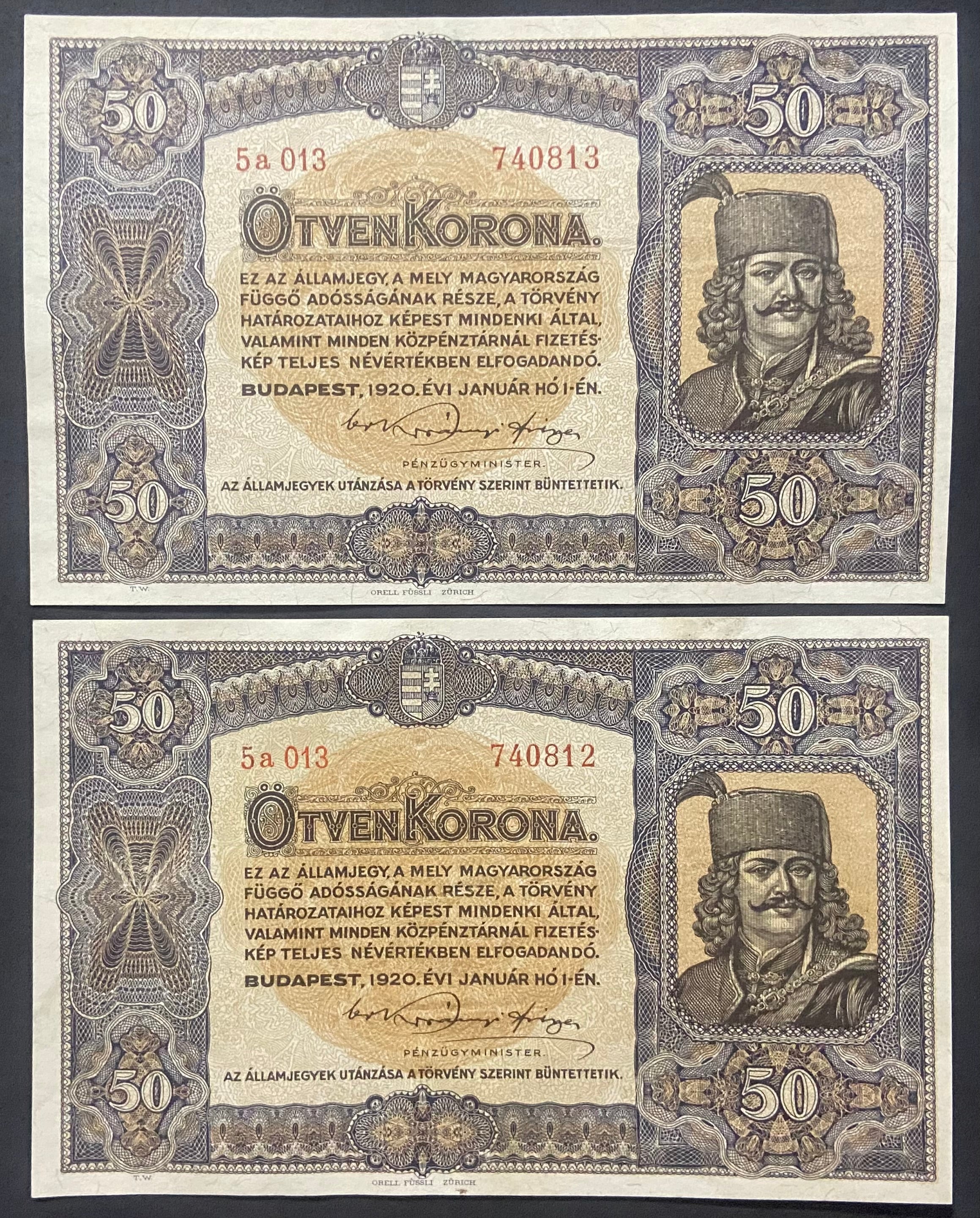 50 korona - 1920 - Sorszámkövető