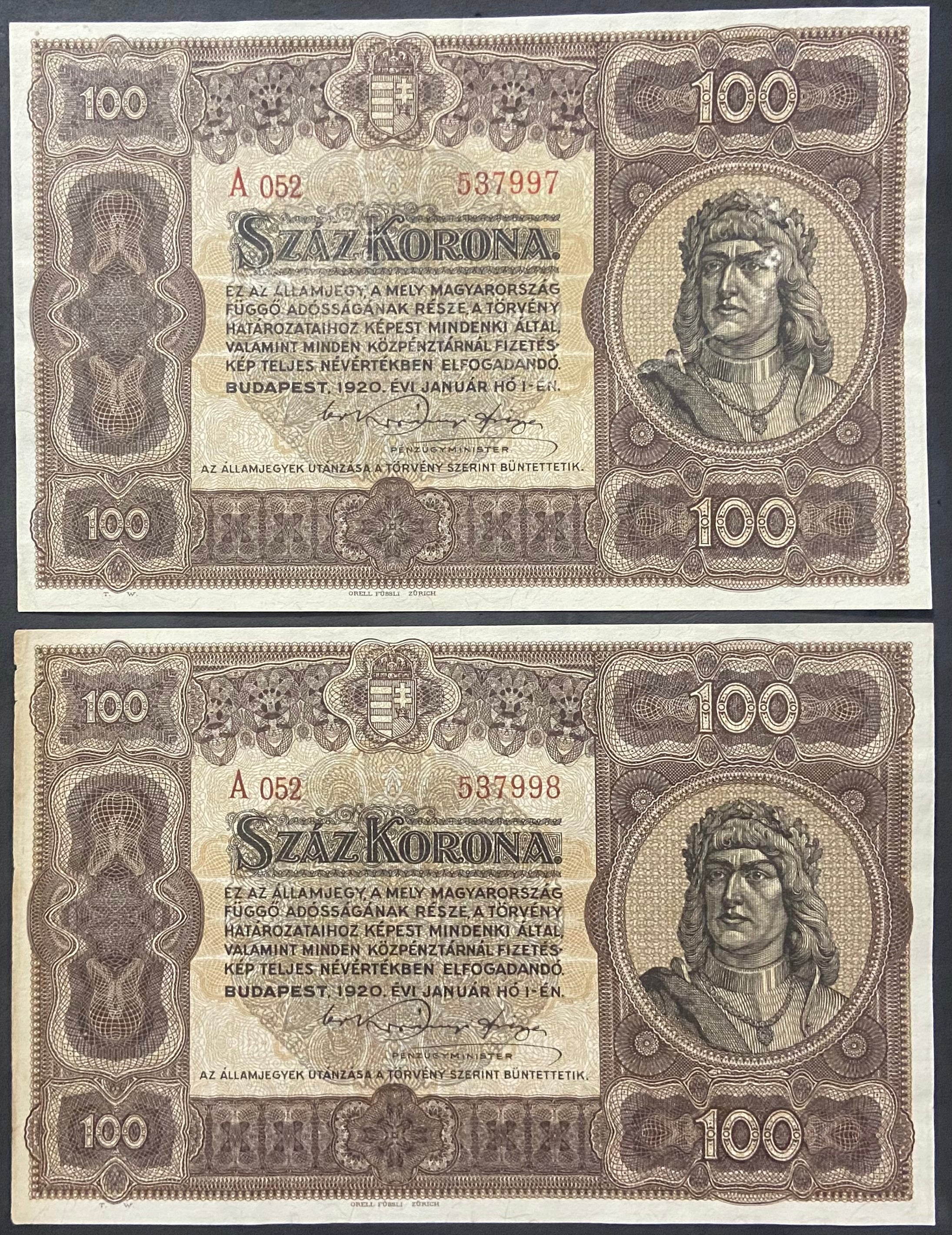 100 korona - 1920 – Sorszámkövető