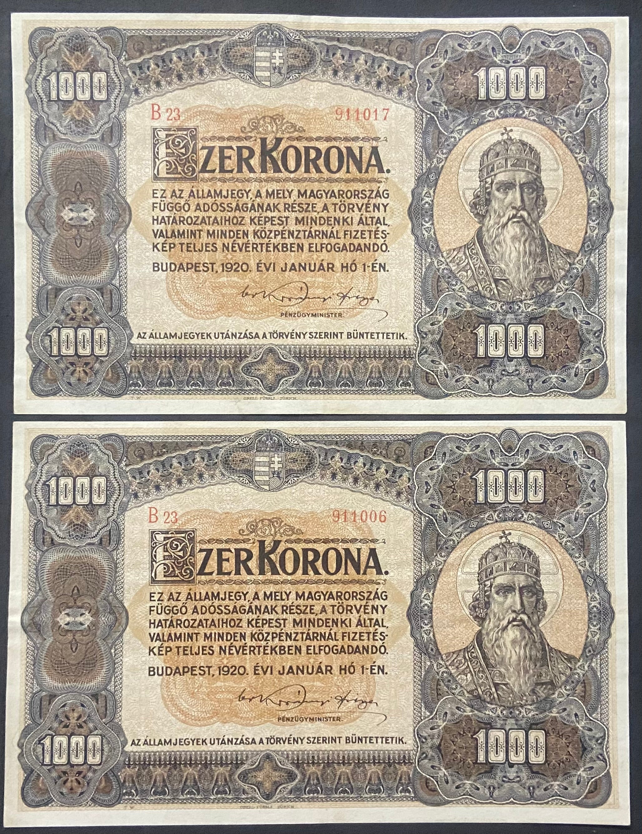 1000 korona - 1920 – Sorszámközeli